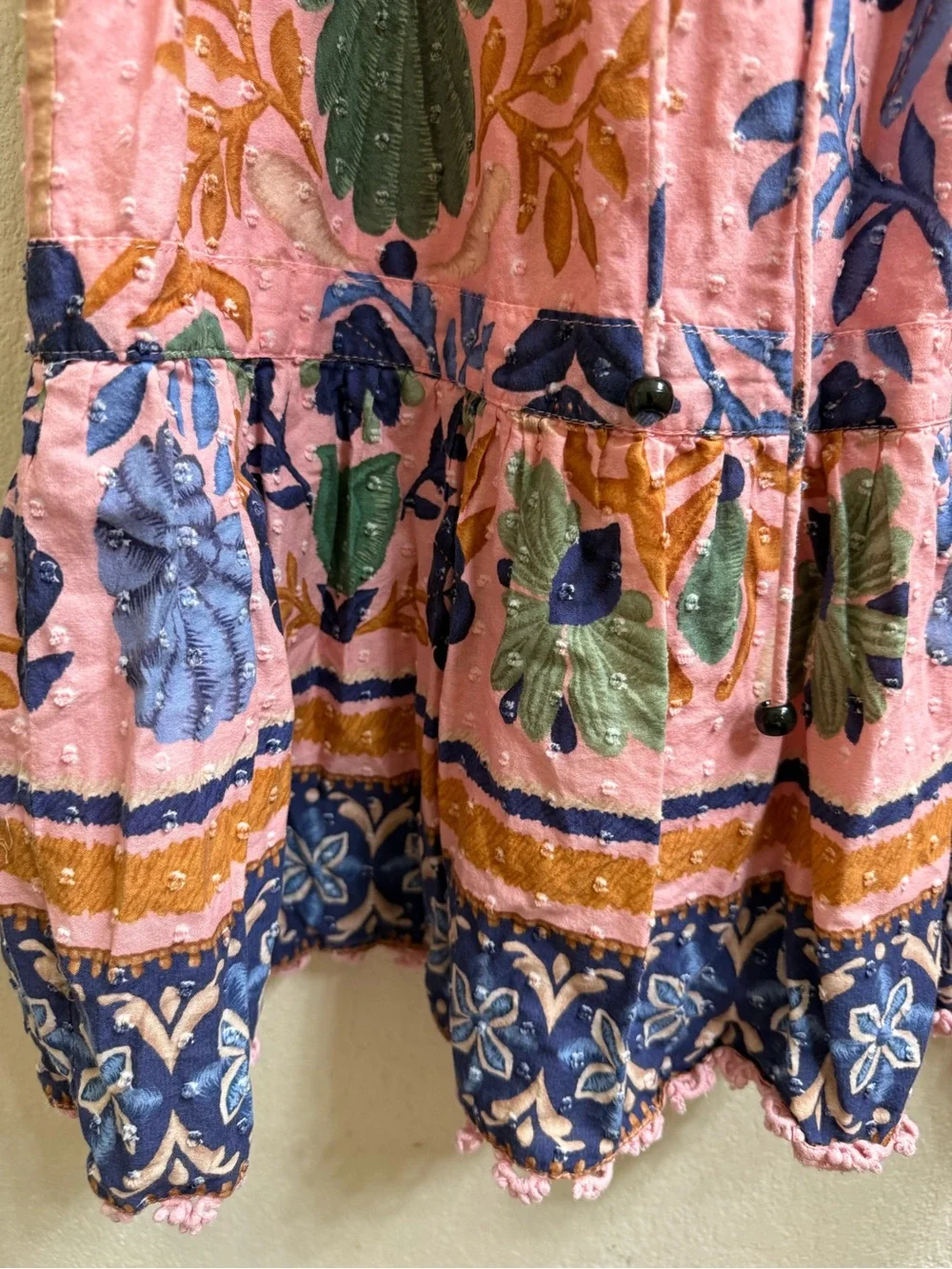 Farm Rio Pink & Blue Swiss Dot Floral Puff-Sleeve Dress